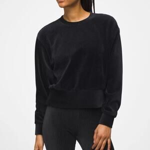 Prana Escambia Pull Over Sweater Women's XS Black Cozy Soft Ribbed Knit Velour